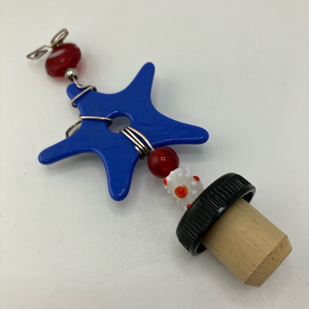 Hand Crafted Fused Glass Blue Star Wine/Olive Oil Bottle Stopper - Picture 3 of 6